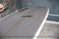 detail of rails of Stewart CMP longboard surfboard