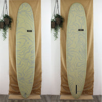 mako longboard with olive and green tiger stripe paint job