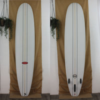 USED Stewart RPM 9'6" x 23 1/2" x 3 5/8" Poly Longboard

CLEAR glassjob with 2 black pinlines
