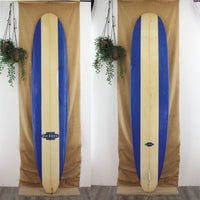 USED Evolution 9'6" x 23 1/4" x 3 1/4" Poly Longboard with retor blue rail panels 