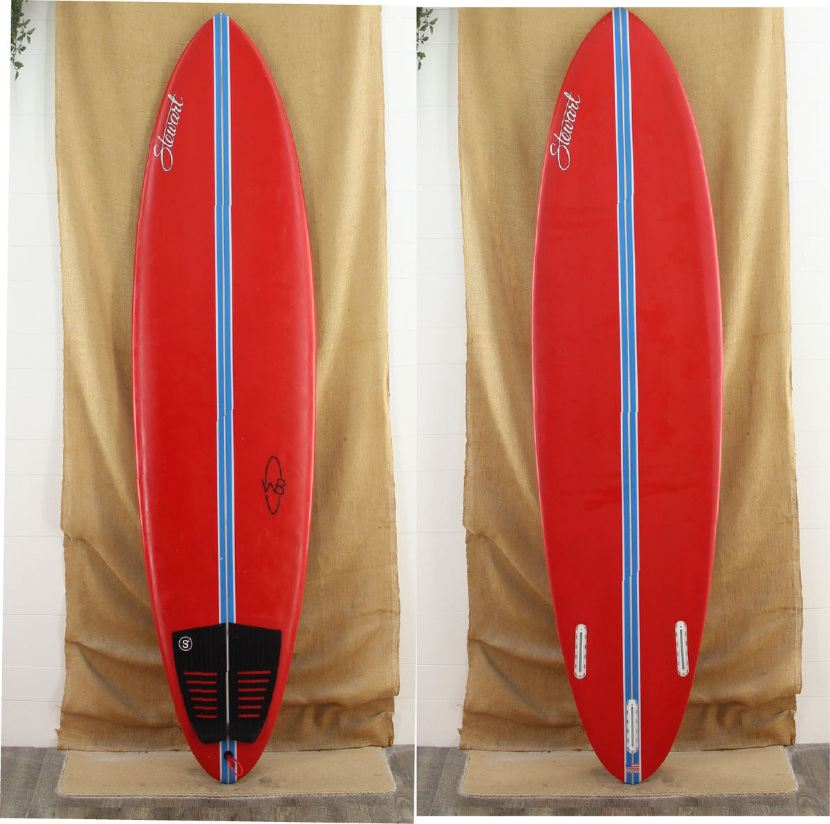 USED Stewart Wild Bill 7'0" 21 1/2" 2 3/4" Poly red with blue stripe