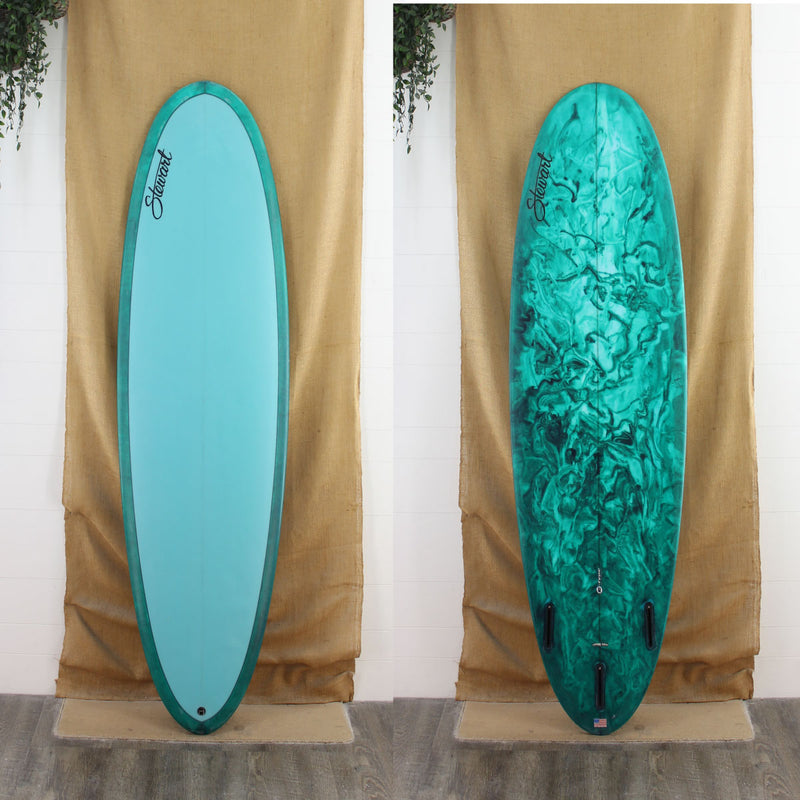 Deck and bottom view of Stewart 2Fun with light  blue deck and blue resin swirl bottom