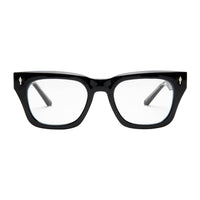 Black cat-eye glasses on a white background