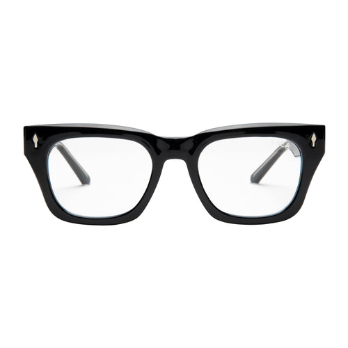 Black cat-eye glasses on a white background