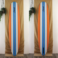 stewart proto poly longboard with blue white and orange long stripes 