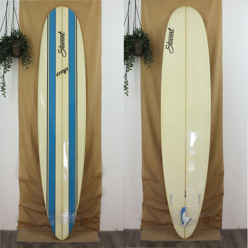 cmp longboard with blue and black stripes  on deck 