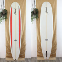 Stewart ripster long board nose rider with red panels on deck