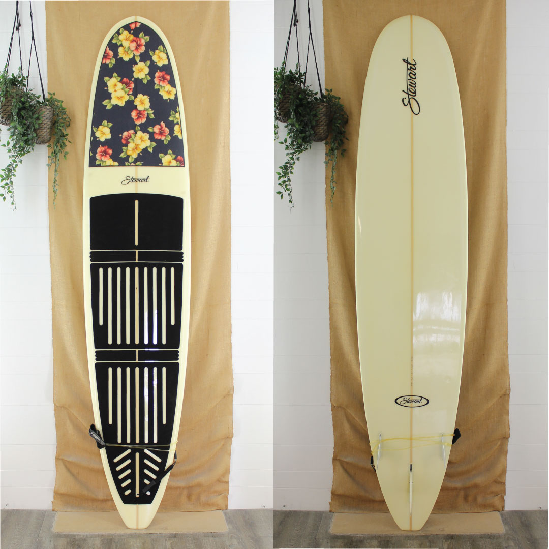 USED Stewart HydroHull longboard 9' x 23" x 2 3/4" POLY with custom flower pad. Full deck pad