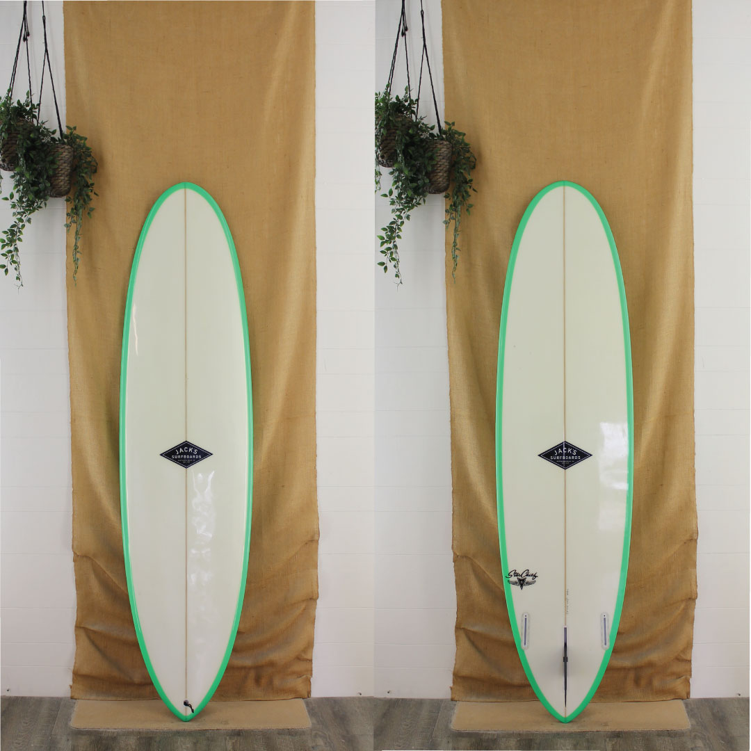 USED Jack's Funboard Midlength 7' x 21" x 2 3/4" POLY with green rails 2 + 1