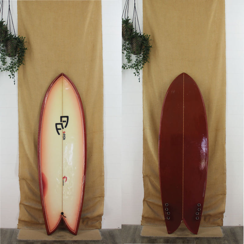 USED 9 Fish "Seared Ahi" 6'2" x 23" x 3" Poly Fish red bottom and rails and red fade deck 