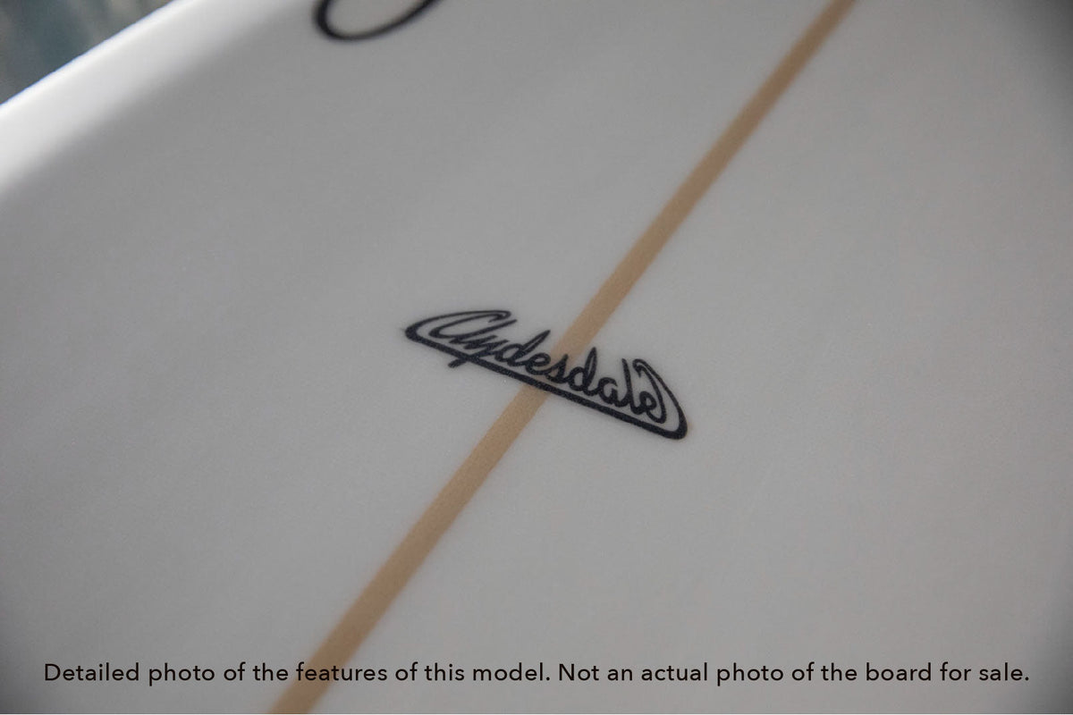 detail of the logo of a Stewart Clydesdale high performance longboard