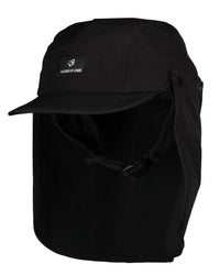 Black backpack with a cap on a white background
