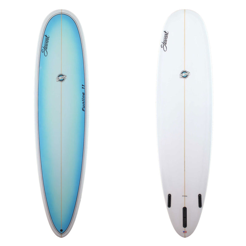 Stewart funboard 8'0" Funline 11 (8'0", 23", 3") light blue faded from center out on deck and white on bottom