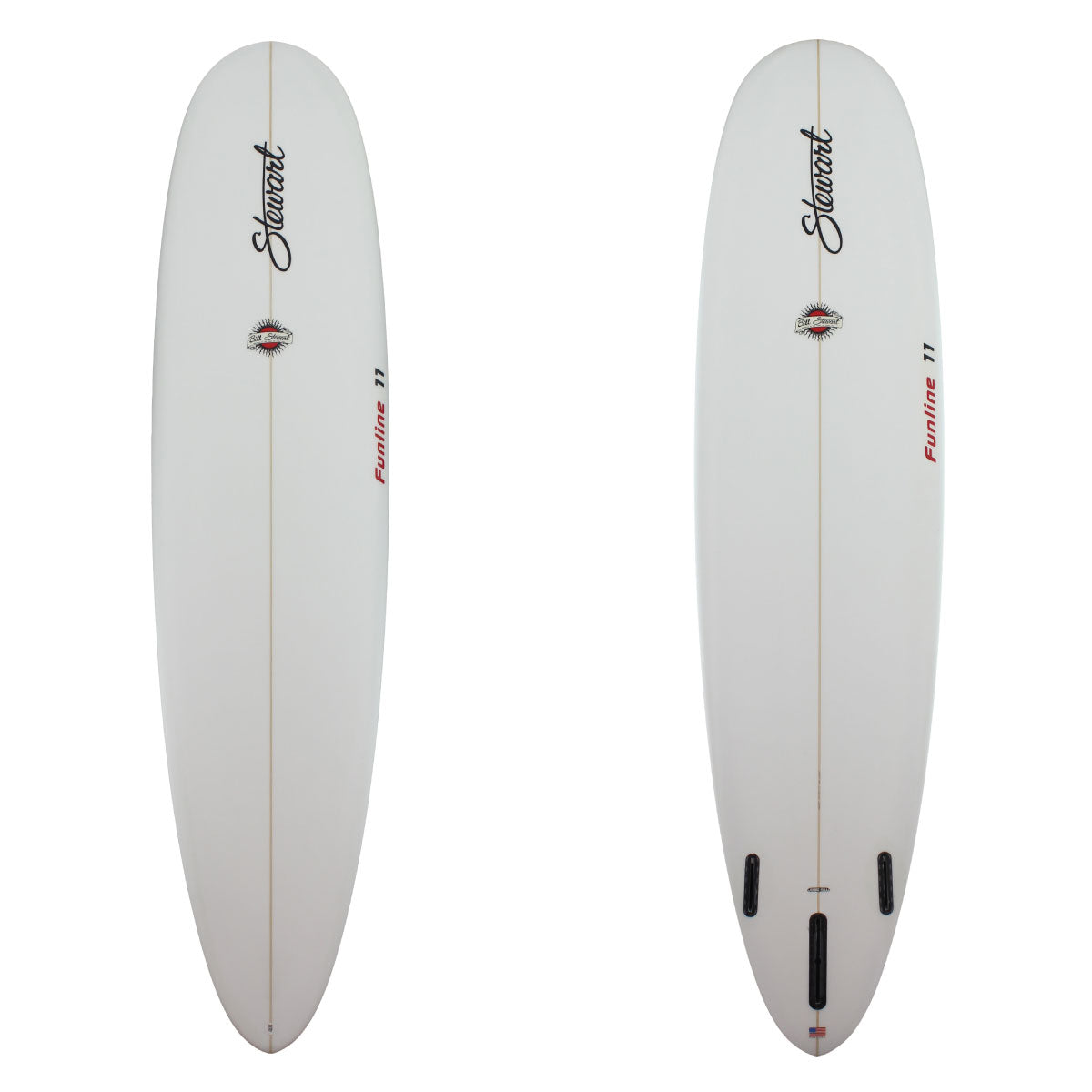 stewart funline 11 midlength surfboard clear with red logos 