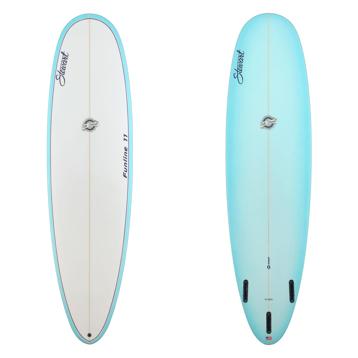 Stewart Mid-Length 7'0" Funline 11 (7'0", 22", 3") B#129509 with a light blue fade on the bottom and rails