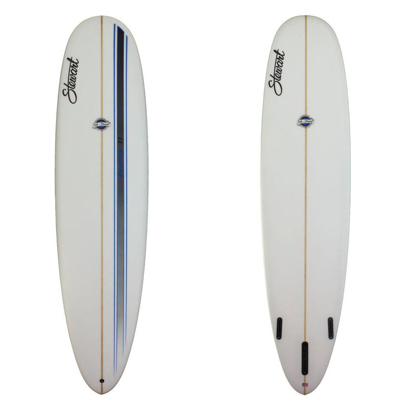 Deck and bottom view of a Stewart 8'6" Funline 11 (8'6", 23", 3") Mid-Length Clear with Grey Blue Racing Stripe