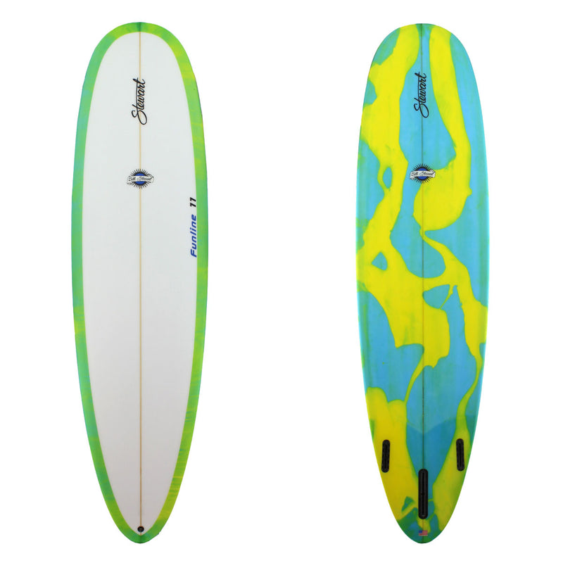 Stewart 8'0" Funline 11 midlength with blue and green resin swirl bottom and blue and green resin rails on deck  (8'0", 23", 3") B#127508