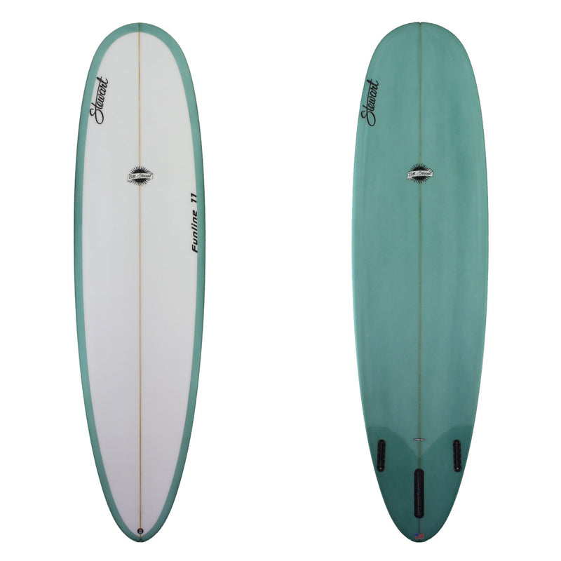 Stewart Mid-Length 8'0" Funline 11 (8'0", 23", 3") B#128455 with turquoise resin tint on the bottom and rails