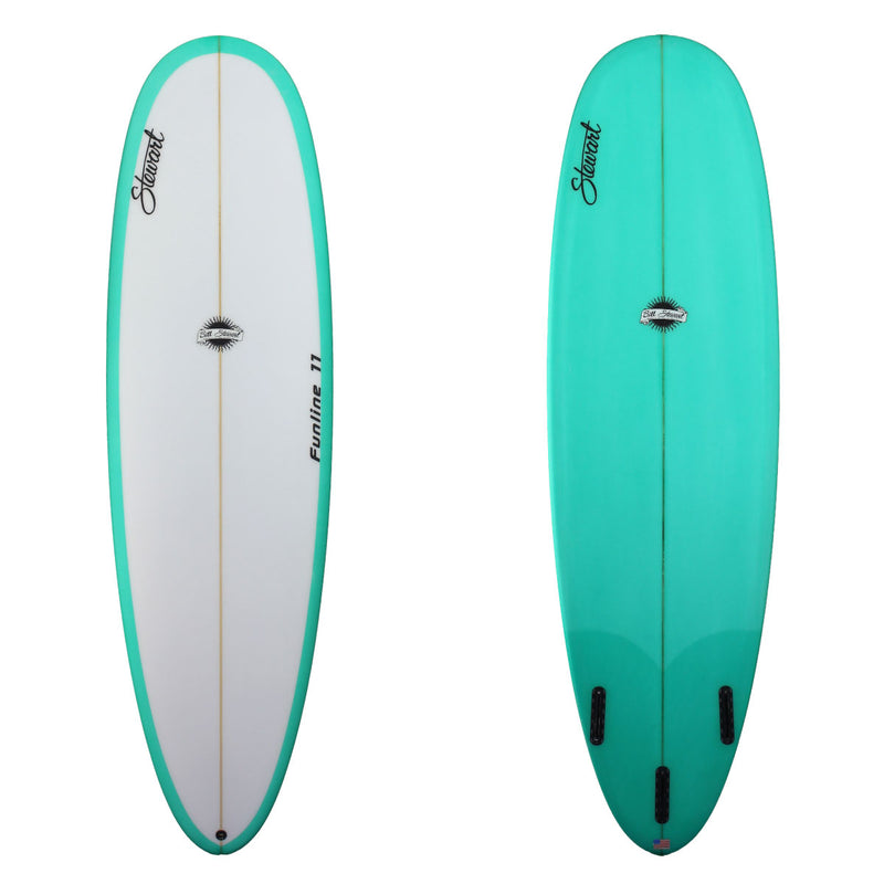 Stewart Surfboards Mid-Length 7'0" Funline 11 (7'0", 22", 3") B#128567 with light blue resin tint on the bottom and rails