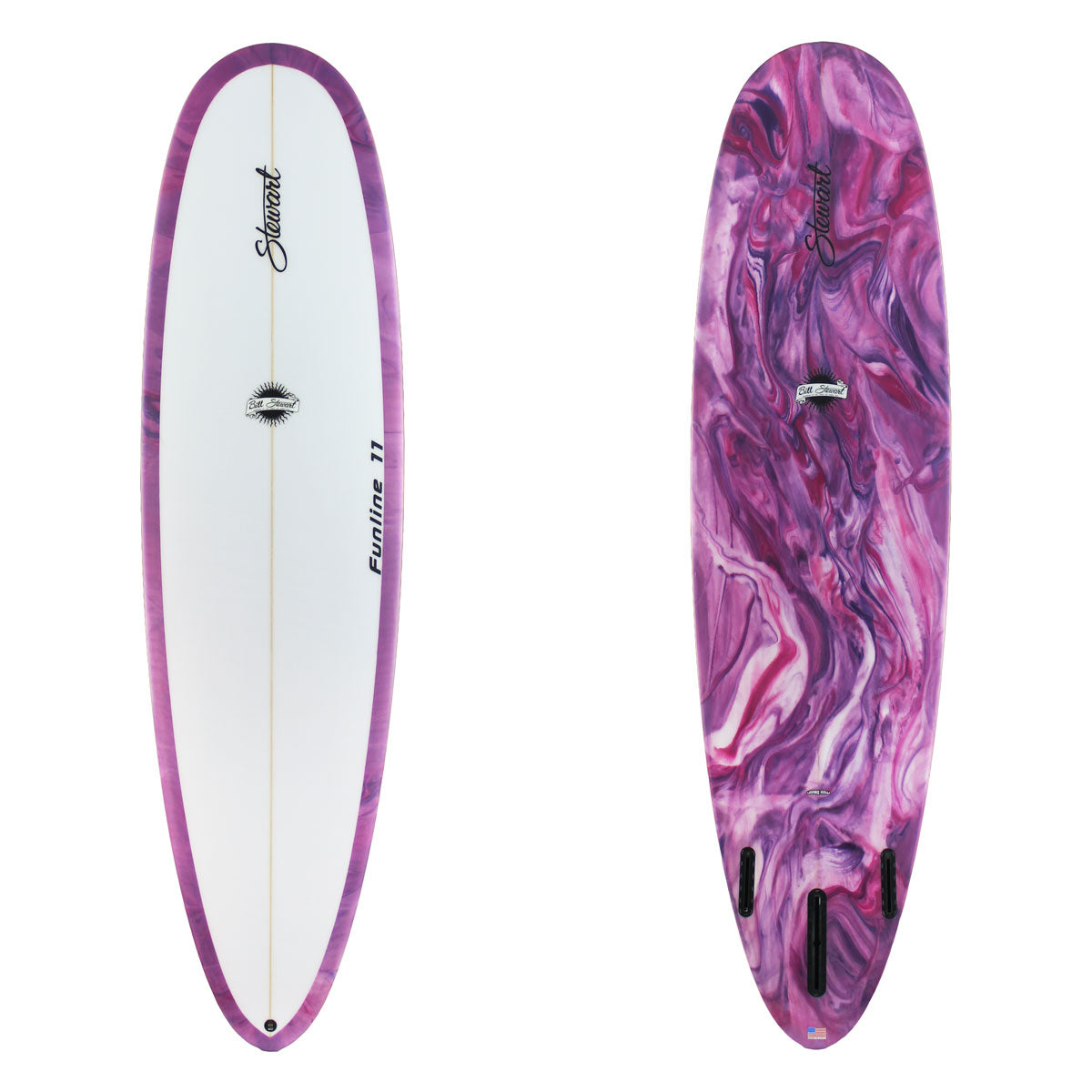 Stewart Mid-Length 7'0" Funline 11 (7'0", 22", 3") B#128758 with pink and purple resin swirl on the bottom and rails