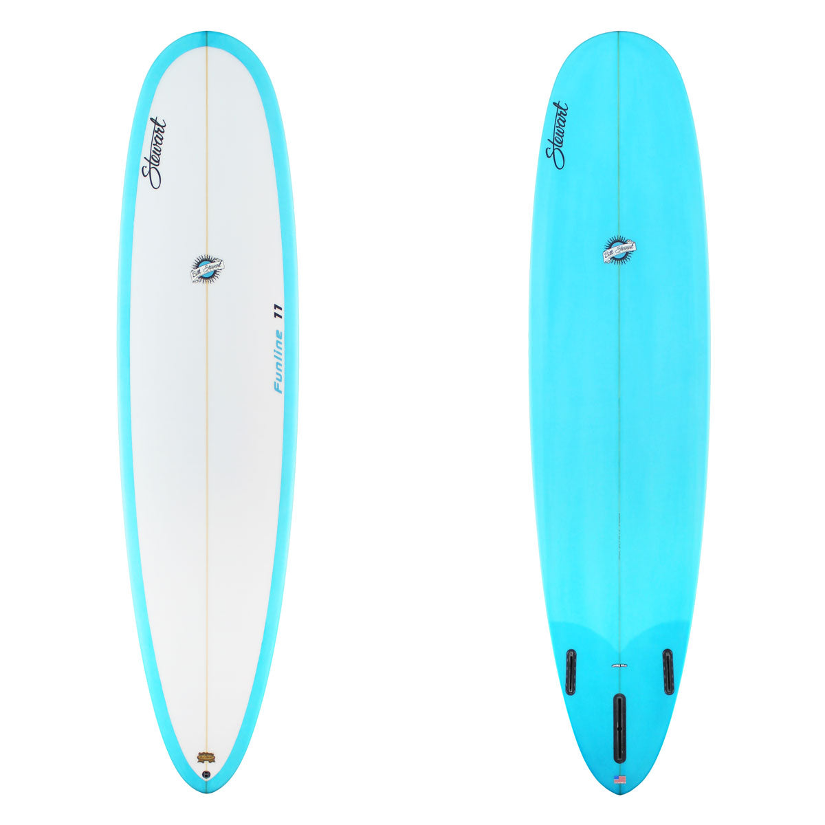 Stewart Mid-Length 8'0" Funline 11 (8'0", 23", 3") B#129379 with a light blue resin tint on the bottom and rails