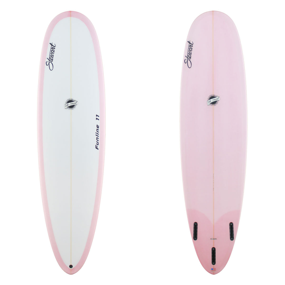 Stewart Mid-Length 7'0" Funline 11 (7'0", 22", 3") B#129382 with a pink resin tint on the bottom and rails