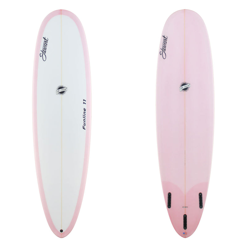 Stewart Mid-Length 7'0" Funline 11 (7'0", 22", 3") B#129382 with a pink resin tint on the bottom and rails