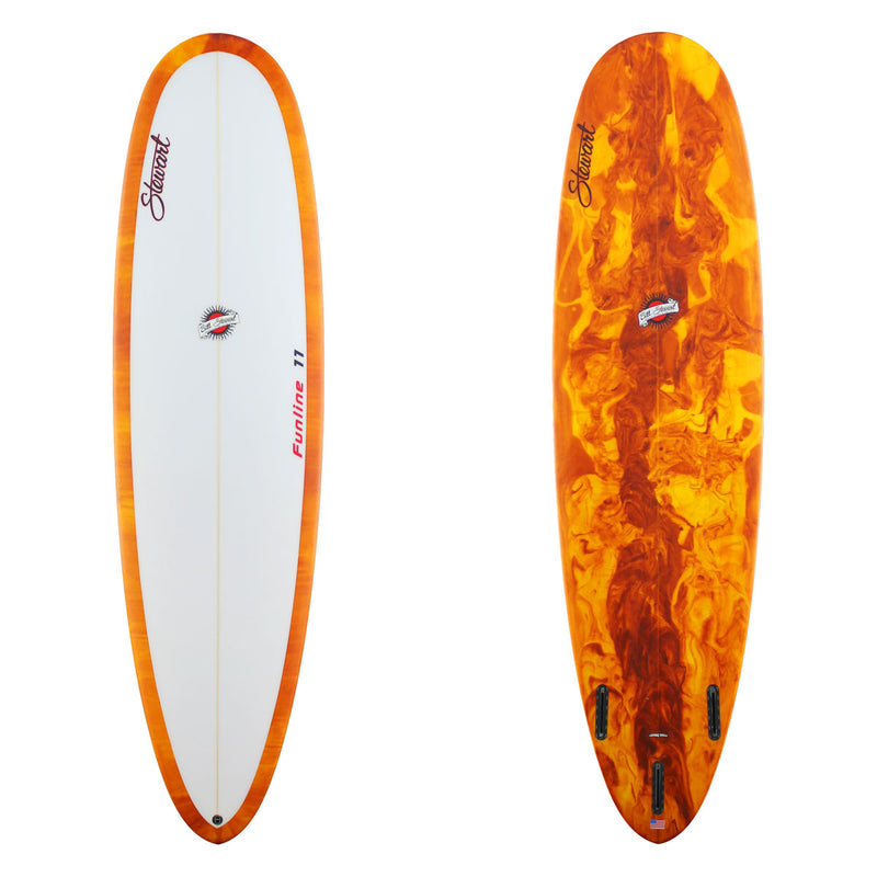 Stewart Mid-Length 7'0" Funline 11 (7'0", 22", 3") B#129383 with a red and yellow resign swirl on the bottom and rails 