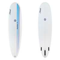 Stewart Mid -Length 7'6" Funline 11 (7'6", 22 1/2", 3") B#129419 with a blue racing stripe on the deck 
