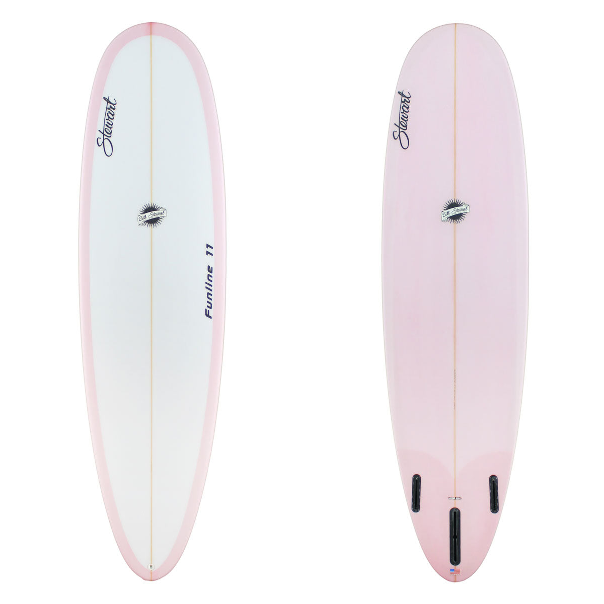 Stewart Mid-Length 7'0" Funline 11 (7'0", 22", 3") B#129507 with a pink resin tint on the bottom and rails