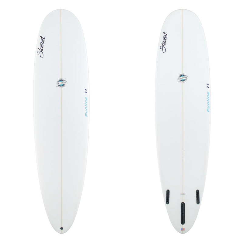 Two white surfboards side by side on a white background