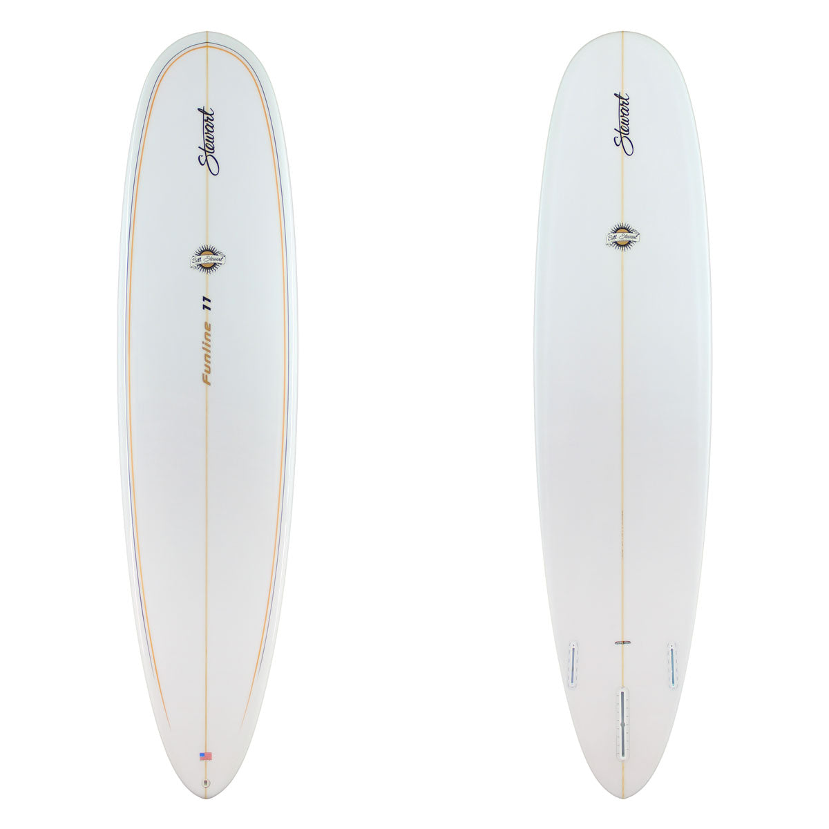 Stewart Mid-Lenghth 8'0" Funline 11 (8'0", 23", 3") B#129768 Gloss & Polish with a gold and black pin line on the deck