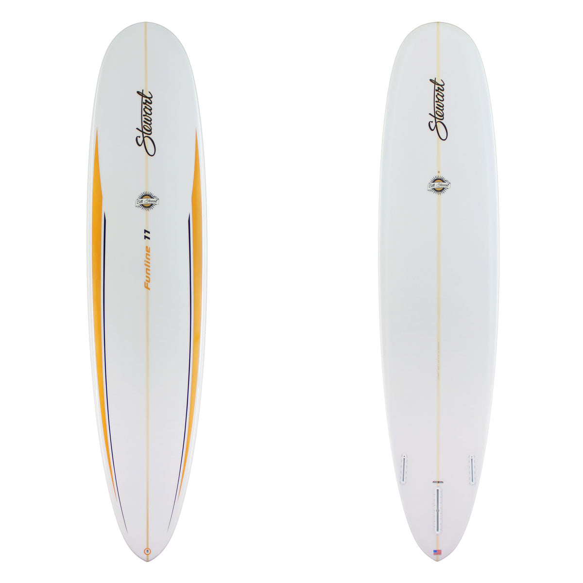 Stewart Mid-Length 8'6" Funline 11 (8'6", 23", 3") B#129809 Gloss & Polish  with gold and black pin lines on the deck