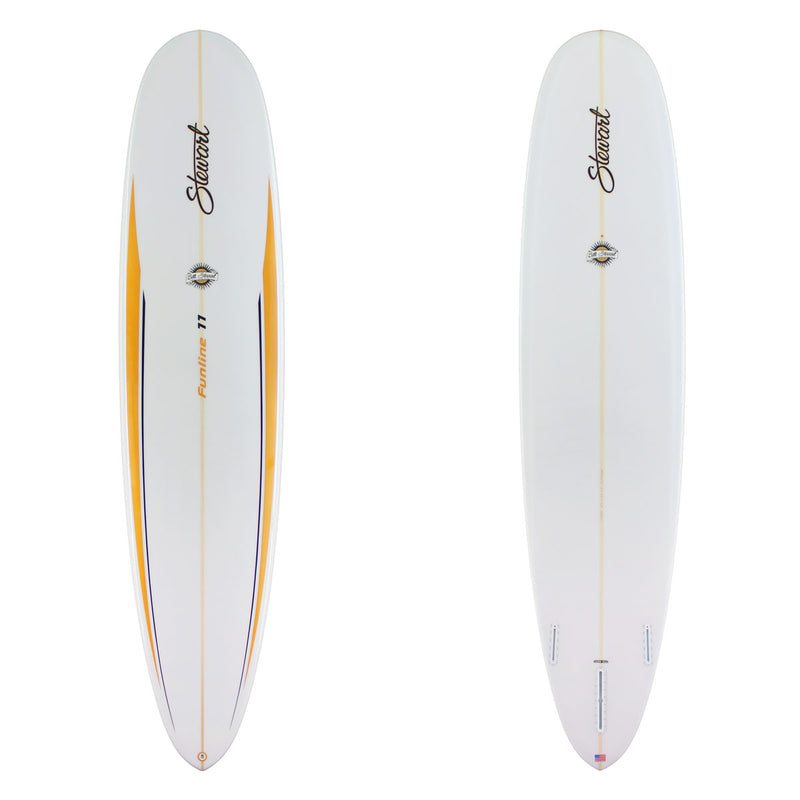 Stewart Mid-Length 8'6" Funline 11 (8'6", 23", 3") B#129809 Gloss & Polish  with gold and black pin lines on the deck