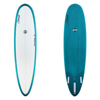 Stewart Mid-Length 7'6" Funline 11 (7'6", 22 1/2", 3") B#129884 with a teal resin tint on the bottom and rails