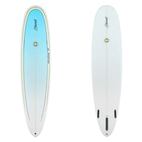 Stewart Mid-Length 8'0" Funline 11 (8'0", 23", 3") B#129920 with a blue panel surrounded by a yellow outline on the deck