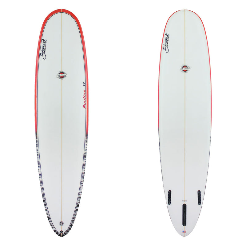 Stewart Mid-Length 8'0" Funline 11 (8'0", 23", 3") B#129921 Gloss & Polish with a red and black rail line