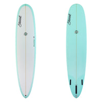 Deck and bottom view of a Stewart Funline 11 with light blue rails and a light blue painted bottom. 