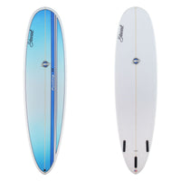 Stewart Mid-Length 7'0" Funline 11 (7'0", 22", 3") B#130101 with a blue fade panel with a blue racing strip on the deck 
