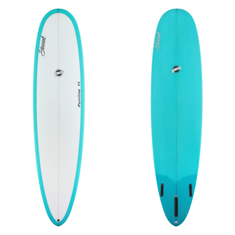 Stewart Mid-Length 8'0" Funline 11 (8'0", 23", 3") B#130135 with a light blue resin tint on the bottom and rails