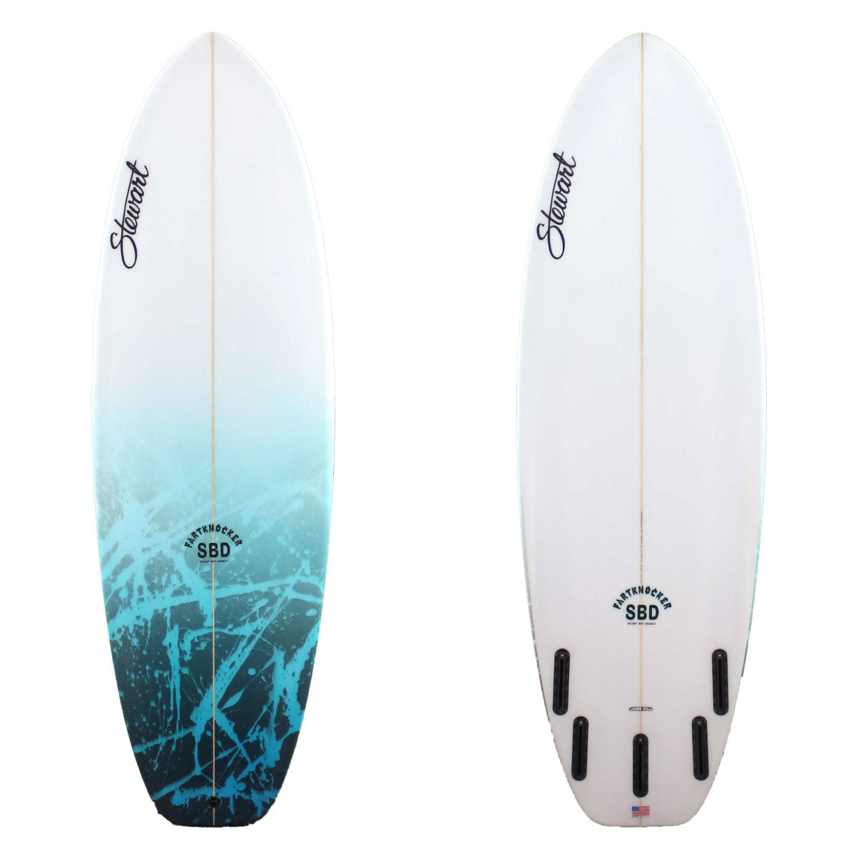 Stewart Shortboard 5'8" Fartknocker SBD (5'8", 20 3/4", 2 3/8") B#129180 with blue and black paint splatter on lower half of deck