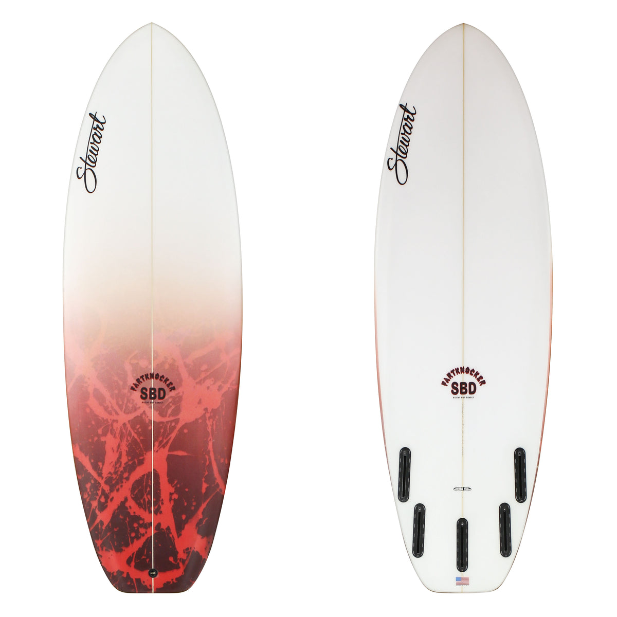 Stewart Shortboard 5'2" Fartknocker SBD (5'2", 20", 2 1/4") B#128625 with red and light red acid splash on the deck