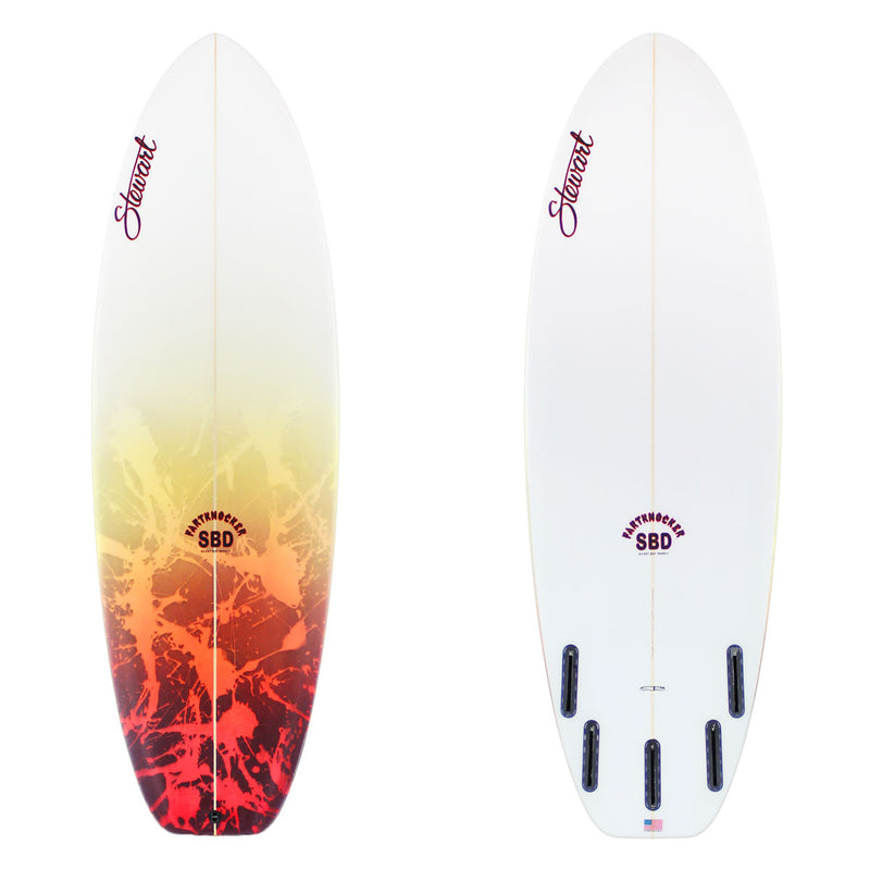 Stewart Shortboard 5'6" Fartknocker SBD (5'6", 20 1/2", 2 3/8") B#129253 with yellow and red acid slash dip on the deck tail