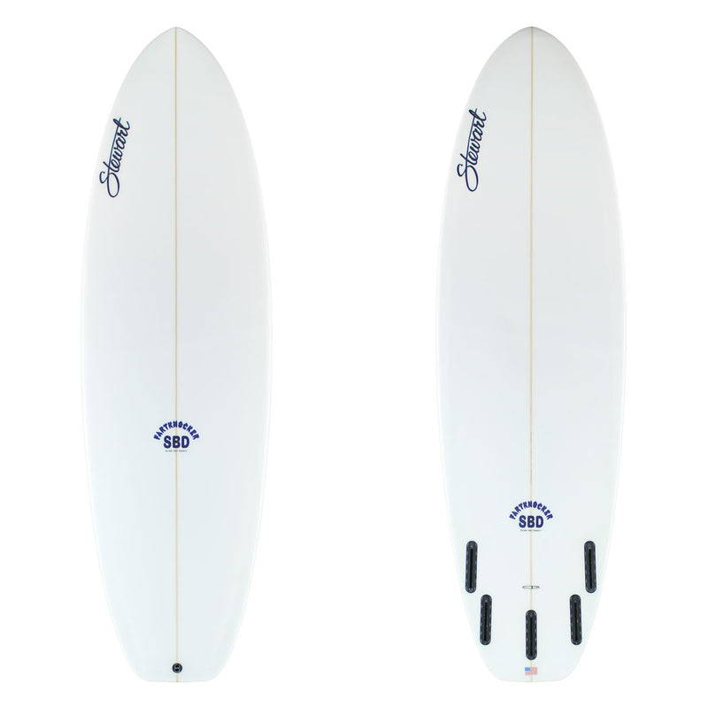 Stewart Shortboard 6'0" Fartknocker SBD (6'0", 21 1/4", 2 1/2") B#130208 All clear with black stewart logo and black & blue fartknocker logo.