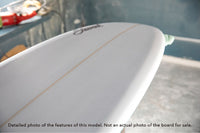 detail of the rails of a Stewart Fartknocker SBD alternative shortboard surfboard