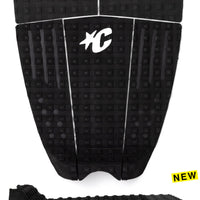 Black textured surfboard tail pad with a logo on a white background