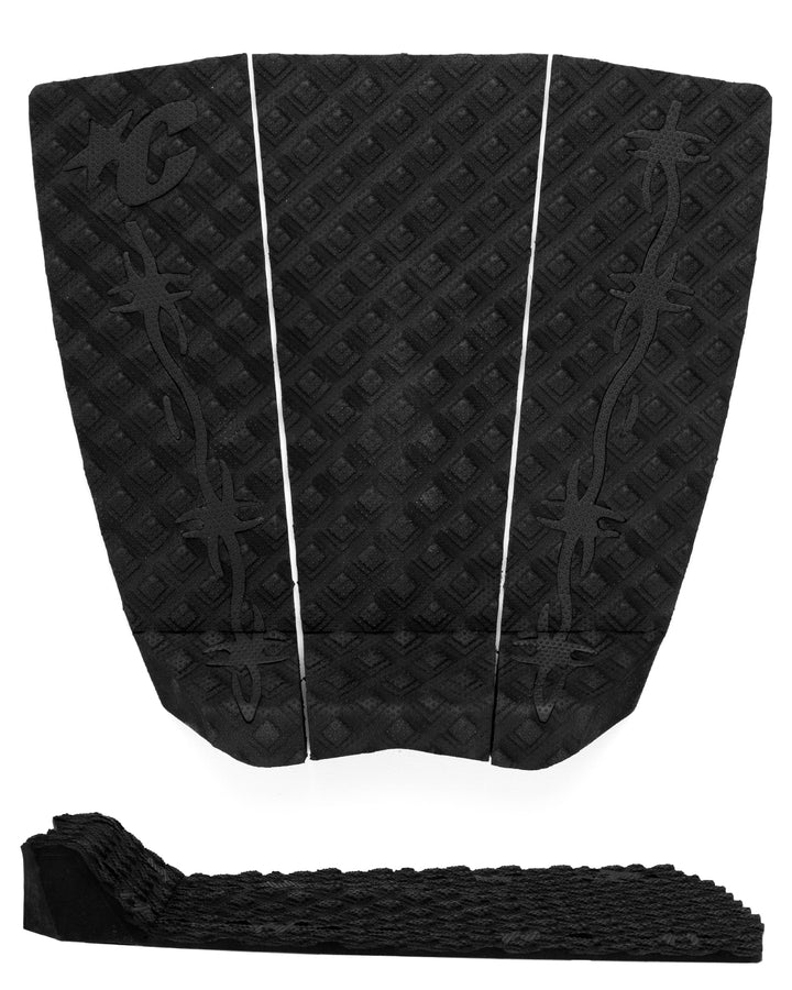 Black traction pad with black logo and design