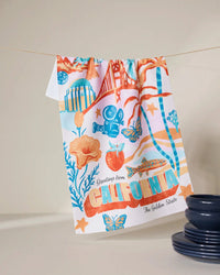 Colorful towel with California-themed design on a neutral background