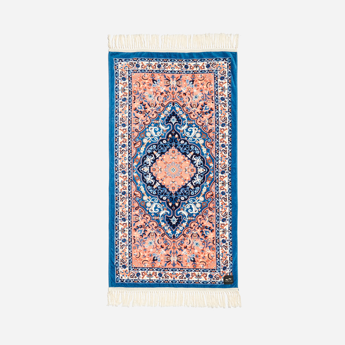 Decorative rug with intricate patterns on a white background