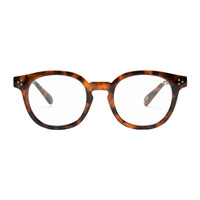 Tortoiseshell eyeglasses on a white background